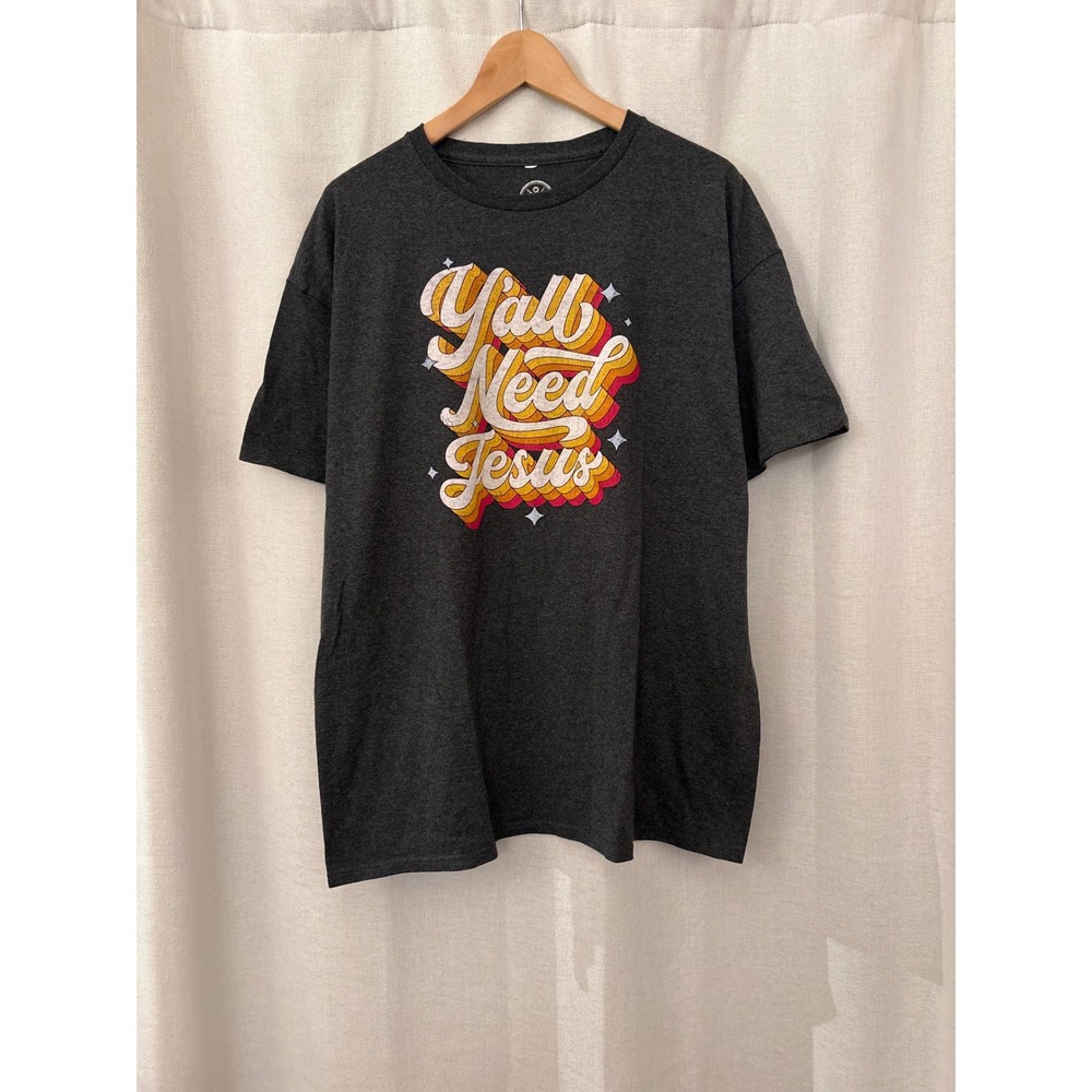 Y\'all Need Jesus Graphic T-Shirt Charcoal Gray Retro Religious Tee XL